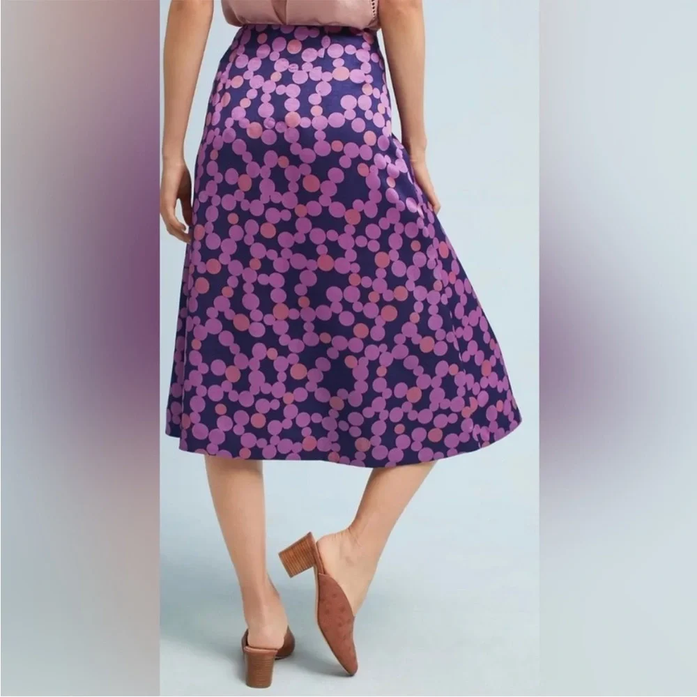 Anthropologie Maeve Zadie Lace Up Midi Skirt Purple Polka Dot Sz 8 - Picture 3 of 11